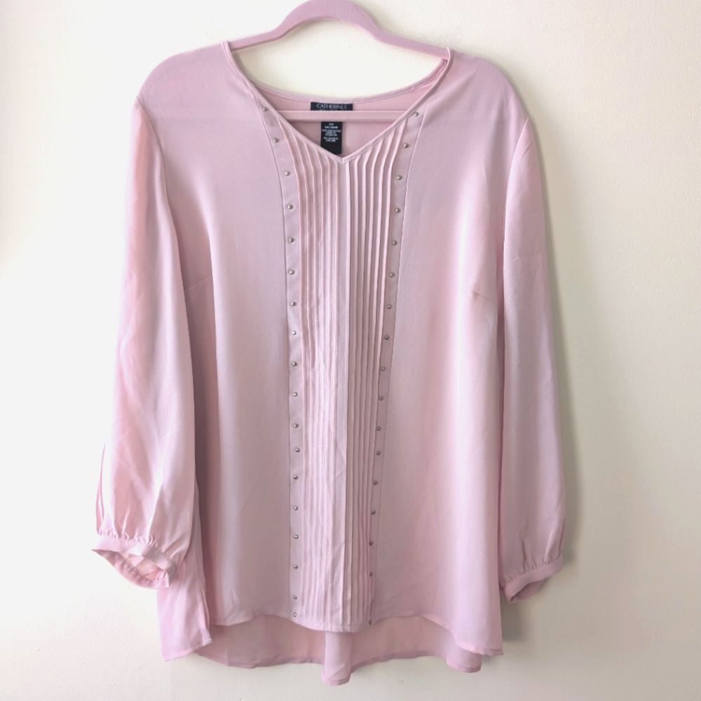 Catherine's Black Label Tunic Pleated Studded Blouse Blush Pink Size OX